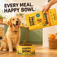 Sachet de nourriture pour chien personnalisé OEM avec fenêtre transparente, fermeture éclair refermable, fond plat, jaune, en PET AL PE, pour marque familiale, 1kg 2.2kg 5kg