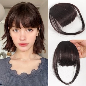 Ventes en gros de perruques à frange aérienne pour femmes, frange droite avec un style incliné, <span class=keywords><strong>coiffure</strong></span> polyvalente avec bonnet noir clair - Product Image 4