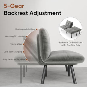 Sofá Lounge, Sofá Cama, Futón con Respaldo Ajustable, Cojín Grueso, Tela de Terciopelo para Apartamento, Sala de Estar - Product Image 4