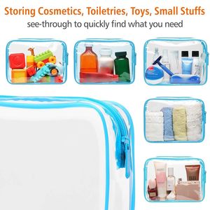 3 Clear PVC Travel <b>Toiletry</b> <b>Bag</b> Kit <b>for</b> Women <b>Men</b>, Waterproof Vinyl Packing Organizer Storage <b>Bags</b> with Zipper Handle Straps - Product Image 4