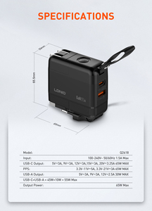 <span class=keywords><strong>Cargador</strong></span> de Viaje Global Superrápido LDNIO Q2618 65W GaN 4 en 1 con Enchufes AU EU UK US, 9 Protecciones y Cable Incluido, <span class=keywords><strong>Precio</strong></span> al por Mayor - Product Image 5