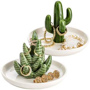 Bandeja de Almacenamiento de Cerámica con Diseño de Cactus y Aloe <span class=keywords><strong>Vera</strong></span>, Estilo Art Deco, para Bodas, Ramadán, Exhibición, Soporte para Joyas - Product Image 2