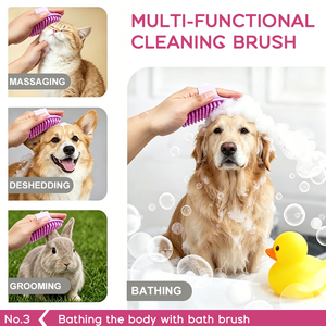 Kit de Aseo y Baño para Mascotas 5 en 1 con Guantes de Lavado para Perros y Cepillo de Baño de Silicona y Plástico para Champú, Producto de Limpieza Prémium para Mascotas - Product Image 5
