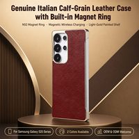 Étui de téléphone en cuir de veau italien véritable avec chargement magnétique sans fil pour la série Samsung Galaxy S25