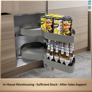 Organizador de Esquina para Gabinete, de Doble Capa, de Aluminio, con Tapete Antideslizante, Estilo Chino, para Ollas y Tazones, Diseño de Platillo Volador - Product Image 2