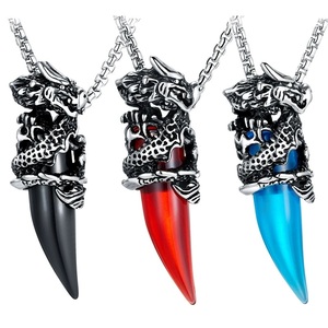 New Stainless Steel Waterproof Anti Tarnish Punk Retro Wolf <strong>Tooth</strong> <strong>Charm</strong> Pendant Punk Jewelry Necklace Gift for Men - Product Image 1