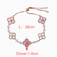 Bracelet trèfle porte-bonheur plaqué argent, tendance transfrontalière, avec chaîne ajustable, zircon brillant et coquille blanche