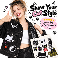 Lot de patchs en gros pour vêtements, motif chat noir et blanc, visage de chaton, motif 'Miau', à coudre ou thermocollants, pour vestes, sacs, décoration DIY, patchs de créateur