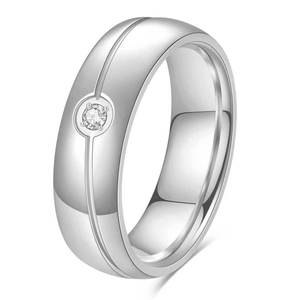 Anillo Minimalista de Acero de Titanio de 6 mm con Diseño Geométrico de Diamante Redondo, Unisex, para Uso Diario - Product Image 1