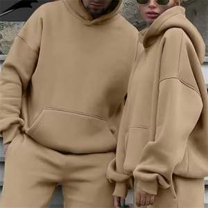 Vente en gros de survêtement en coton polaire ensemble de pantalons de survêtement de jogging deux pièces unisexe épais et uni ensemble de sweats à capuche pour femmes et hommes - Product Image 1