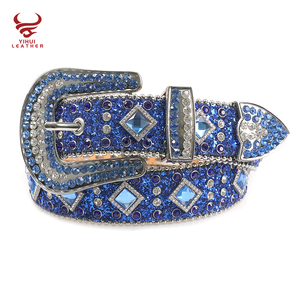 Fashion Designer BB Belts Bling Bling Diamond Cintura Top Seller Western <strong>Rockstar</strong> Blue Rhinestones Belt for Man - Product Image 1