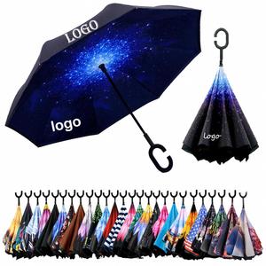 Parapluie inversé de luxe 8K de 23 pouces, imprimé floral, en pongee, manuel, pour voiture, pluie, voyage, pour adultes, vente en gros - Product Image 1