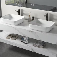 Meuble-lavabo mural de salle de bain au design moderne, vasque en marbre flottante avec miroir LED et armoire pour usage domestique