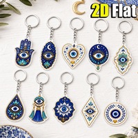 Porte-clés vintage en acrylique bleu, motif œil protecteur grec Nazar et main Hamsa, amulette porte-bonheur, breloque de sac pour la protection spirituelle, idéal pour les cadeaux