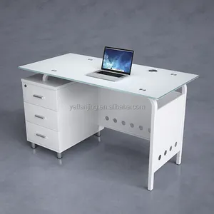 Mesa de vidro para móveis, mesa de escritório design clássico de vidro temperado para computador de escritório