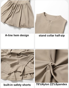 Tuta Sportiva in Nylon e Spandex per Donna, Mezza Zip, Reggiseno Rimovibile Integrato, Tasche sui Pantaloncini, Colletto Alto, Abito da Golf e Tennis - Product Image 4