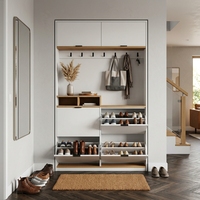 Meuble à chaussures moderne pour entrée avec tiroirs rabattables et crochets, armoire de rangement personnalisée pour vestiaire, idéal pour projets d'appartements