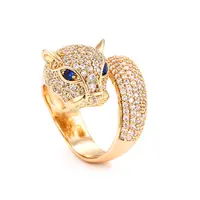 Tiger Shape Ring, Animal Design, 18 K Gold Metal Inlay