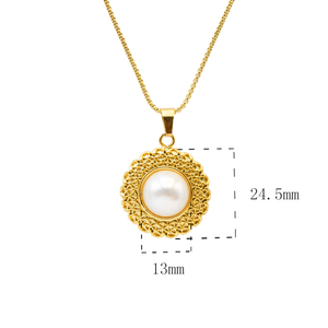 Collier à pendentif en or 18K plaqué PVD, <span class=keywords><strong>perle</strong></span> ronde en acier inoxydable, <span class=keywords><strong>perle</strong></span> de coquille naturelle - Product Image 2