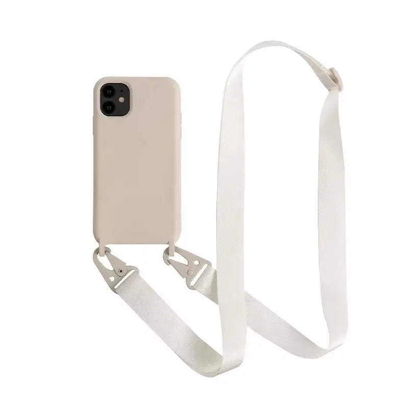 For iphone 11 apple 12 liquid silicone soft hanging lanyard neck strap mobile protective cover cross body phone case with hook