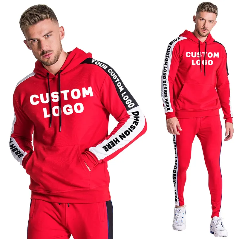 En moda moda eşofman özel kırmızı eşofman erkekler fransız terry eşofman tarzı erkek spor süet fringe ceket özel