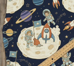 Tissu en coton imprimé sur le thème des astronautes et de l'exploration spatiale, vendu au mètre, matière en coton doux et respirant pour vêtements et couettes. - Product Image 5