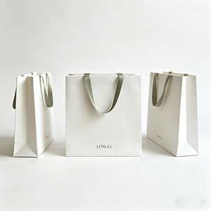 Sac cadeau en papier blanc de luxe personnalisé avec poignée en ruban, sac fourre-tout imprimé avec logo pour boutique, mariage, événement d'entreprise - Product Image 3