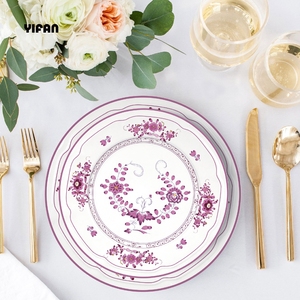 2025 New Design Eco-Friendly Wedding Ceramic Porcelain Dinnerware Set Pink Flowers Dishwasher Safe for Events Catering Rental - Product Image 3