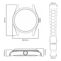 Montre mécanique noire pour homme avec mouvement Miyota 9039, boîtier et bracelet en acier inoxydable 316L, logo personnalisé, cadran de 38 mm, montre automatique