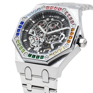 <span class=keywords><strong>Montre</strong></span> <span class=keywords><strong>Homme</strong></span> de Luxe Squelette Creux avec Lunette Diamant Arc-en-ciel, <span class=keywords><strong>Montre</strong></span> Mécanique Automatique - Product Image 3