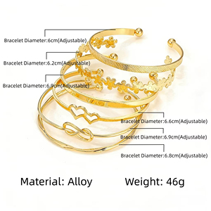 New Fashion 6pcs Gold Metal Geometric <b>Love</b> Letter Heart Tennis Open Charm Bangle Bracelet Set for Women Jewelry Punk Style - Product Image 6