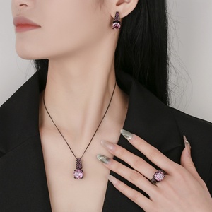 High Quality Eco-friendly Copper Black Gold Plated Pendant <b>Earrings</b> Ring <b>Set</b> 14-12MM Rose Cut Zircon Party Jewelry <b>Set</b> for Women - Product Image 6