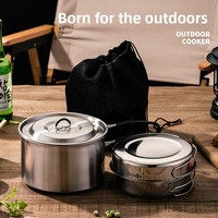Ensemble de cuisine d'extérieur en acier inoxydable 304, kit de cuisine portable pour le camping, poêle à frire avec poignée pliable