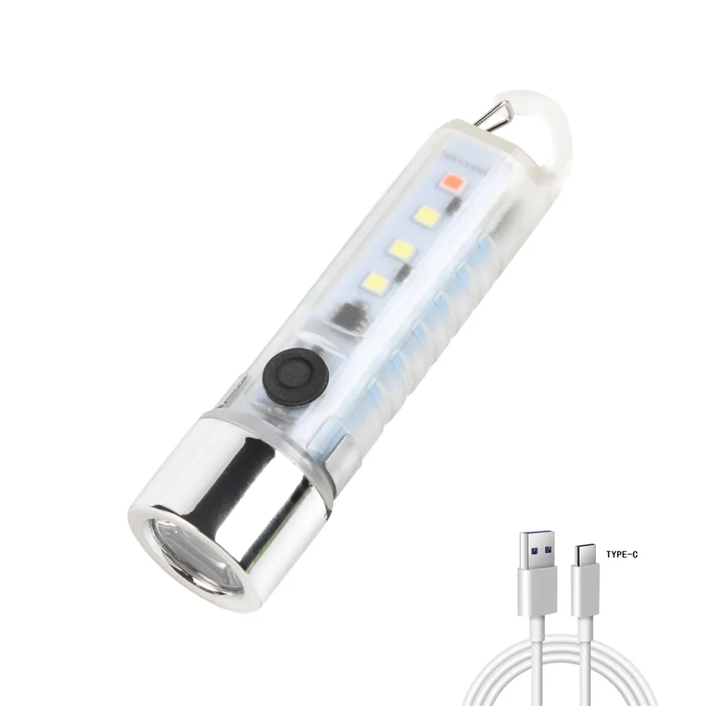 Type-C pin sạc Torch mini LED ánh sáng Bút đèn pin với clip