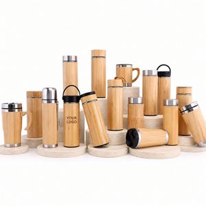 Mug à café en acier inoxydable 304 à double paroi avec couvercle en bambou personnalisé, 12/15/17 oz, thermos à vide, bouteille d'eau thermique avec poignée - Product Image 1