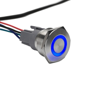 Bouton-poussoir métallique étanche 28 mm avec anneau lumineux LED, 1NO1NC, momentané ou à enclenchement, avec connecteur de câble