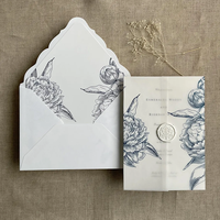 Luxury White Square Flap Wedding Invitation Envelope Floral Painting Liner Vintage Botanical Deckled Custom Printing