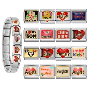 Bracciale in Acciaio Inossidabile da 9mm con Charm Italiani per Famiglia, Mamma, Papà e Bambini, Produzione all'Ingrosso di Gioielli Fai-da-Te - Product Image 1