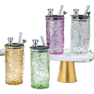Little Bear Design High Borosilicate Glass Tea <strong>Cup</strong> with Covered Lid Straw Multi-Layer No Filter Required National Trend <strong>for</strong> <strong>Work</strong> - Product Image 5