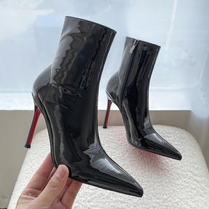 Botines Negros de Tacón Alto con Suela Roja para Mujer, Otoño Invierno 2026, Tacón Fino, Punta Puntiaguda, Sexy, Estilo Elegante, Botas de Charol - Product Image 4