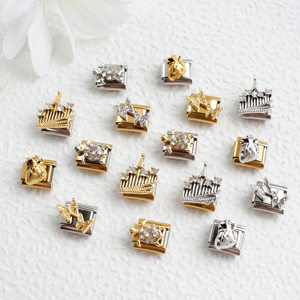 <span class=keywords><strong>Bracciale</strong></span> Charm Italiano Fai-da-Te Personalizzato in Acciaio Inox 304 Placcato Oro <span class=keywords><strong>con</strong></span> Ciondoli a Forma di Cuore, <span class=keywords><strong>Tartaruga</strong></span> e Farfalla 9mm 10mm Unisex - Product Image 1