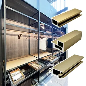 简易设计衣架推拉门系统衣物储物壁橱橱柜铝型材木质转角衣柜玻璃门