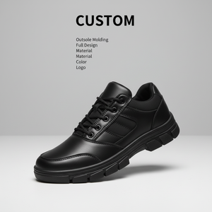 Zapatos de Trabajo Negros de Caña Baja para Hombre, Parte Superior de Cuero, Suela de Goma Antideslizante y Resistente al Desgaste, <span class=keywords><strong>Zapatillas</strong></span> Casuales para Exteriores, Venta al Por Mayor, OEM, ODM - Product Image 1