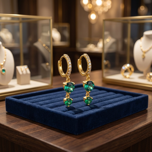 18K Gold Plated Silver Hoop Earrings <b>Green</b> Zircon Trendy Drop Certified Third Party for Women Party Wedding - Product Image 2