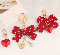 Grand pendentif porte-clés tissu amour rouge mignon amour floral ruban arc résine amour accessoires sac décoration