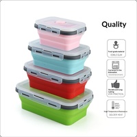 Boîte à lunch pliable carrée en silicone de qualité alimentaire 500 ml, portable, hermétique, pour micro-ondes et réfrigérateur, idéale pour l'extérieur