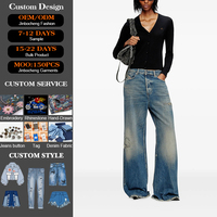 Jeans en denim déchirés et rapiécés à taille basse, coupe ample, avec détails de trous, pour femmes, style streetwear sexy, logo personnalisé