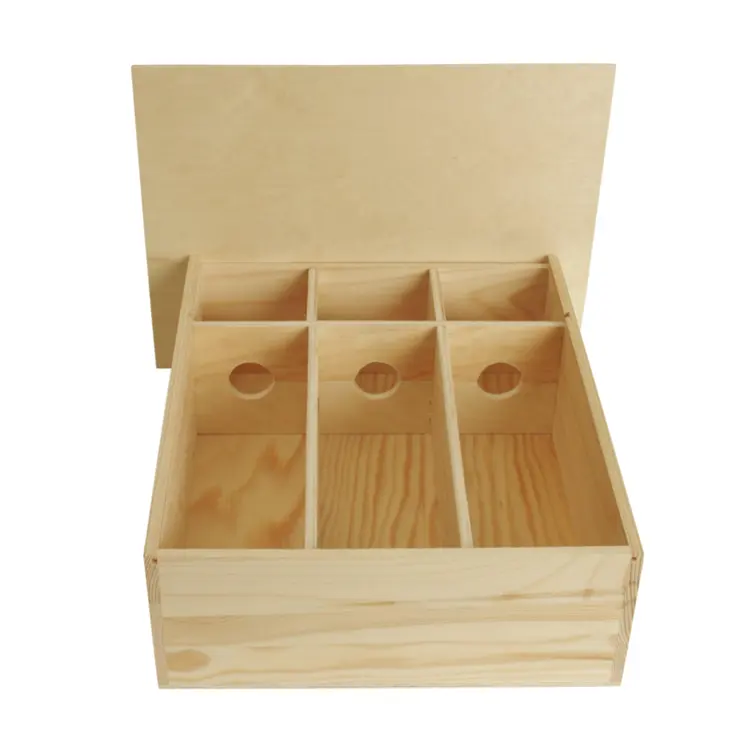 공장 직접 미완성 나무 선물 상자 3 병 슬라이딩 뚜껑이있는 와인 상자