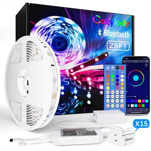 25FT 7.5M 3535 RGB değişen müzik Sync ev odası için ortam dekorasyon Bluetooth akıllı LED şerit işık