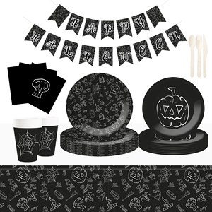 DAMAI Happy Halloween Party Favor Vintage Halloween Decoration Disposable Tableware for Pumpkin Skull Plates Net Napkins Cups - Product Image 1